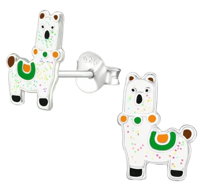 Joy|S - Zilveren alpaca lama oorbellen - 8 x 11 mm - met glitters - kinderoorbellen - sterling zilver 925