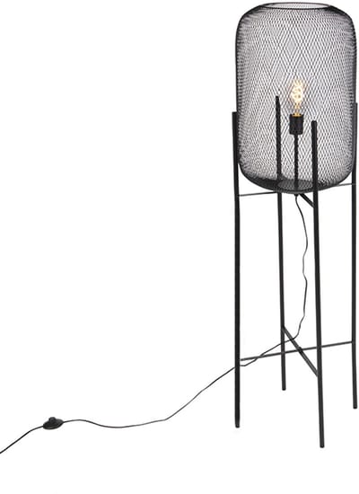 QAZQA bliss_mesh - Moderne Vloerlamp | Staande Lamp - 1 lichts - H 1350 mm - Zwart - Woonkamer | Slaapkamer