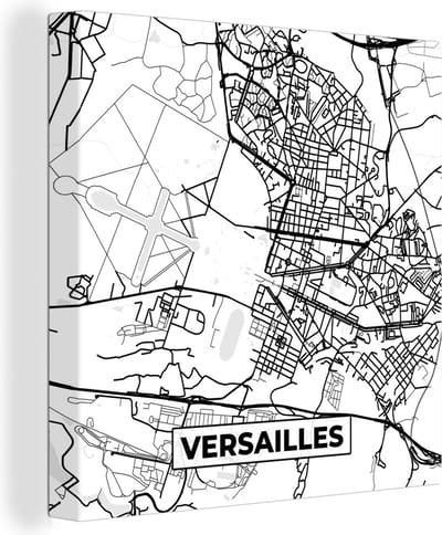 Canvas Schilderij Stadskaart - Plattegrond - Versailles - Kaart - Frankrijk - Zwart wit - 20x20 cm - Wanddecoratie