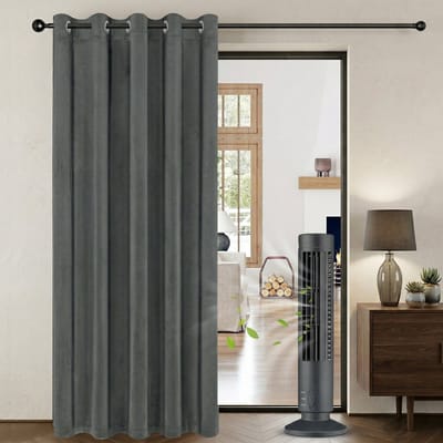 MUPOO Scandinavisch Velours Verduisterend gordijn Kant en Klaar met Ringen 132x203cm Donkergrijs - Tegen Kou & Tocht-Privacy - Inkijkwerend - Geluiddempend -Soepel Vallend-Wasbaar-voor slaapkamer & Inloopkast- 1 stuk