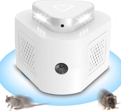 Ultrasone Ongediertebestrijding met 360° Bereik, 3 Modi en Stroboscooplicht voor Muizen, Ratten en Spinnen in Huizen tot 300 m²