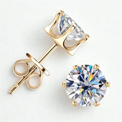 Oorknoppen met laboratorium gecreëerde moissaniet - 0.1ct - 925 sterling zilver verguld - Moissaniet - 3mm - The Jewellery Salon