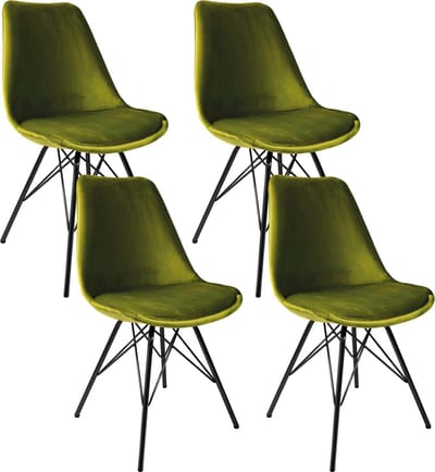 KICK® VELVET Kuipstoelen Groen – Set van 4 – Eetkamerstoelen – Velvet – Zwart Frame