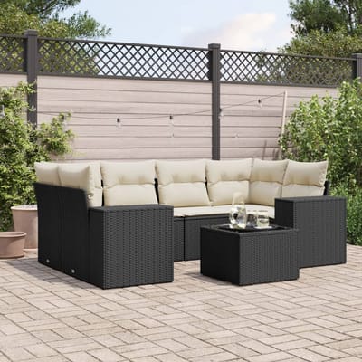 vidaXL - 7-delige - Loungeset - met - kussens - poly - rattan - zwart