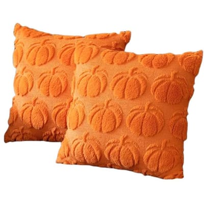 Housses de coussin d'automne Décorations d'automne Taies d'oreiller en peluche douce en fausse fourrure et laine pour canapé orange