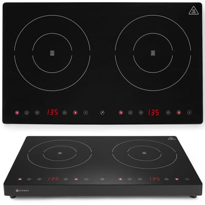 Plaque à induction réglable avec panneau tactile, 2 zones de chauffe, Ligne Noire, diamètre 22 cm, 3500 W, Hendi 239414