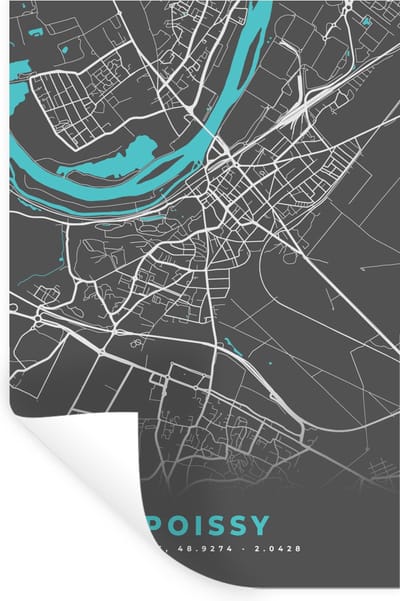 Muurstickers - Sticker Folie - Poissy - Stadskaart - Kaart - Plattegrond - Frankrijk - 20x30 cm - Plakfolie - Muurstickers Kinderkamer - Zelfklevend Behang - Zelfklevend behangpapier - Stickerfolie