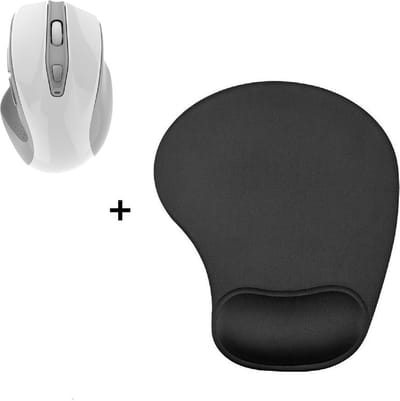 Draadloze muis met Ergonomische Muismat - Ergonomisch muis - Draadloos computermuis - Wireless - Muismat met polsondersteuning | Wit G528 + H18