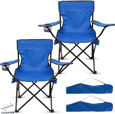 Lexorion Campingstoel - Kampeerstoel - Campingstoelen Set van 2 - Opvouwbaar Campingstoel - Strandstoel - Draagvermogen 120 kg - Klapstoel - Vouwstoel - Camping - Kamperen - Visstoel - Klapstoelen - Festival Stoel - Blauw
