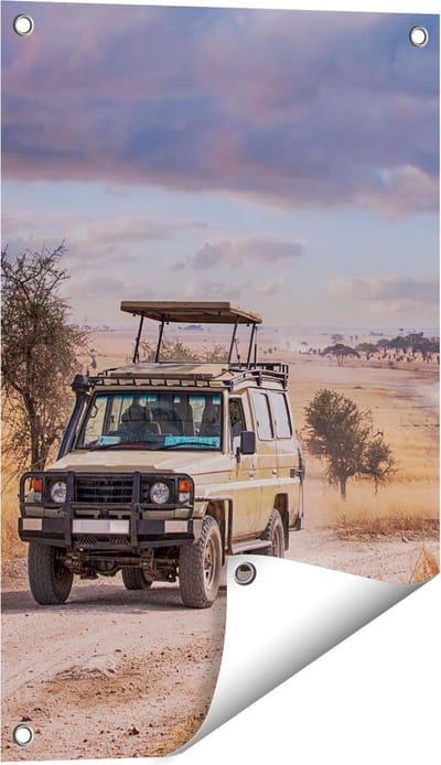 Gards Tuinposter Safari Auto in de Savanne - 40x60 cm - Tuindoek - Tuindecoratie - Wanddecoratie buiten - Tuinschilderij