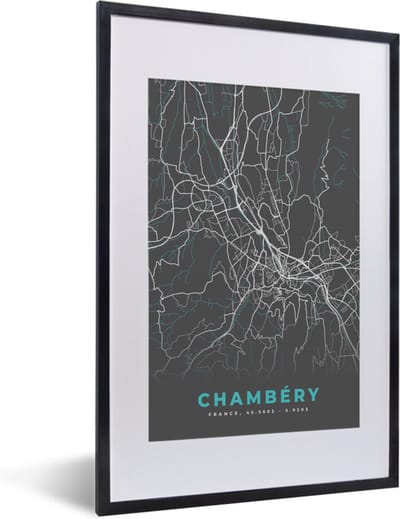 Fotolijst incl. Poster - Chambéry - Plattegrond - Kaart - Stadskaart - Frankrijk - 40x60 cm - Posterlijst