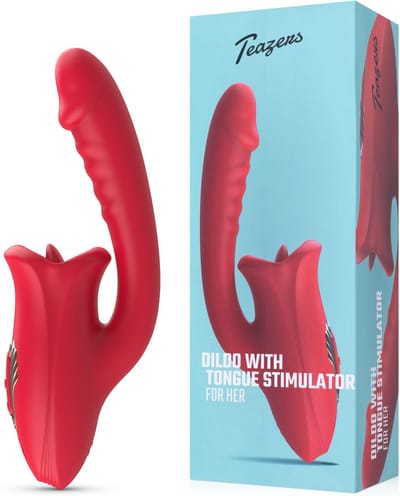 Teazers - Dildo met Clitoris Stimulator - Vibrators voor Vrouwen - Sex Toys voor Vrouwen - Dildo’s - Tong Vibrator - Dubbele Stimulatie - Rood