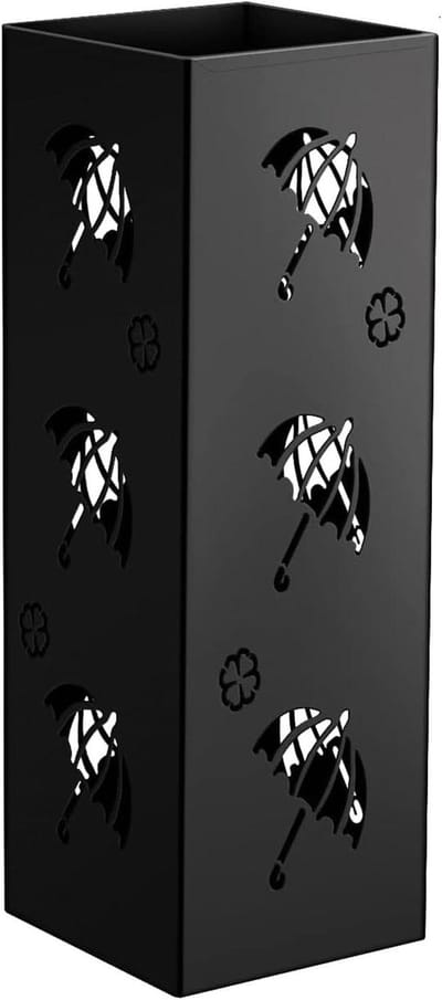 Metalen Paraplubak - Paraplustandaard Houder - Entree Opruimen - Snel Waterafvoer - 16x16x41cm - Zwart