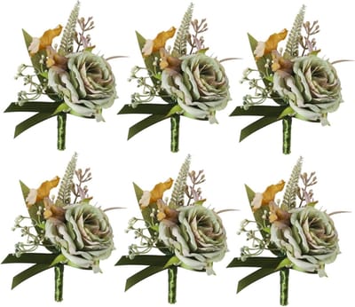 Bloemen Knoopsgaten - Bruidegom Corsage - Feestelijke Aankleding - Dubbele Bevestiging - 6 Stuks - Salie Groen