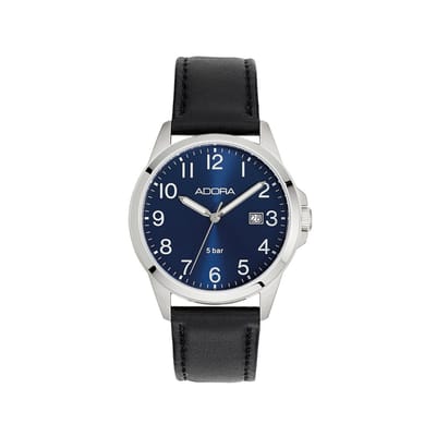 Adora AB6655 Herenhorloge – 39mm – Zilverkleurige Stalen Kast – Donkerblauwe Wijzerplaat – Datum – 5 Bar