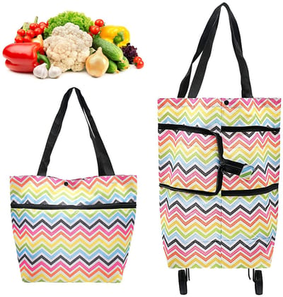 Dailygoods- Boodschappentrolley Opvouwbaar - 2-in-1 Trolley met Wielen - Metalen Frame - Oxford-doek - Regenboogkleur - Perfect voor Winkelen - Winkelwagentje