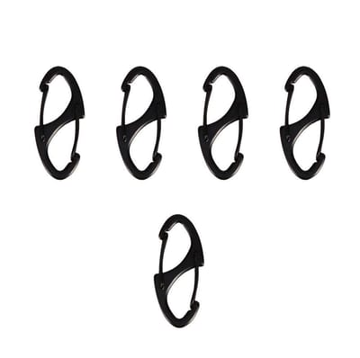 Set van 5 karabijnhaken, snelsluiting, verzinkt, robuust metaal, voor outdoor, sport, reizen, zwart, 150 kg draagkracht, hoogwaardig belastbaar