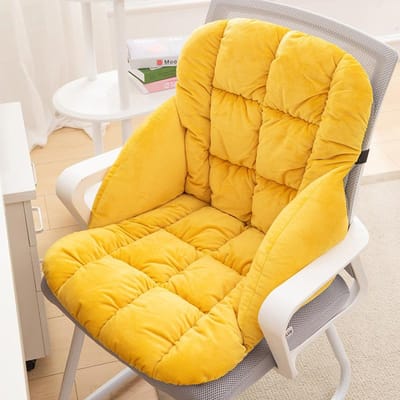 Coussin de chaise de bureau d'hiver en peluche, coussin de siège doux et chaud, coussin de hanche, dossier épais pour étudiant, coussin de siège de sol jaune