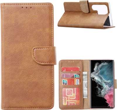 Hoesje Geschikt Voor Samsung Galaxy S23 Ultra Hoesje met Pasjeshouder – Bookcase – Bruin