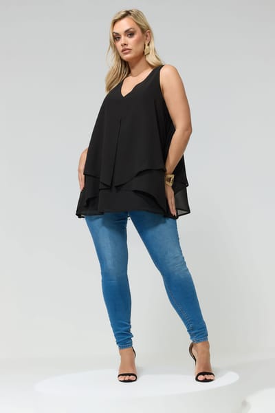 Yours London Zwarte Mouwloze Gelaagde Blouse Size 42