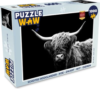 Puzzel Schotse Hooglander - Koe - Zwart - Wit - Dieren - Legpuzzel - Puzzel 1000 stukjes volwassenen
