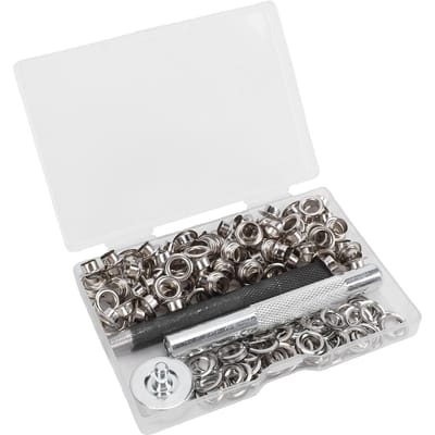 Kit d'outils pour œillets 120 pièces 1/4 pouce avec outils de pose Boîte de rangement pour Tissus Bâches Rideaux Taille 400 Argent 120 pièces argenté