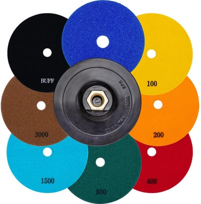 Schuurpad Set - Slijpschijven Polijsten - Natuursteen Bewerken - 9 Delig Inclusief Houder - 100 mm Diameter