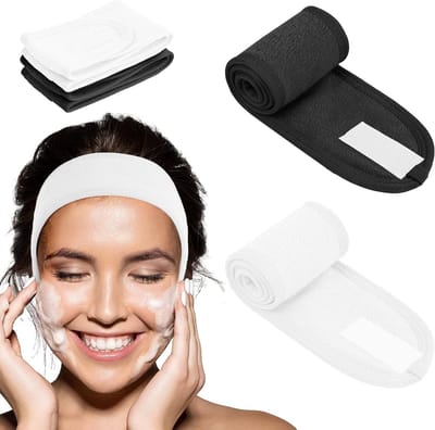 Set van 2 Verstelbare Spa Hoofdbanden voor Make-up en Huidverzorging - Ideaal voor Douche en Schoonheidsbehandelingen (Wit, Zwart)