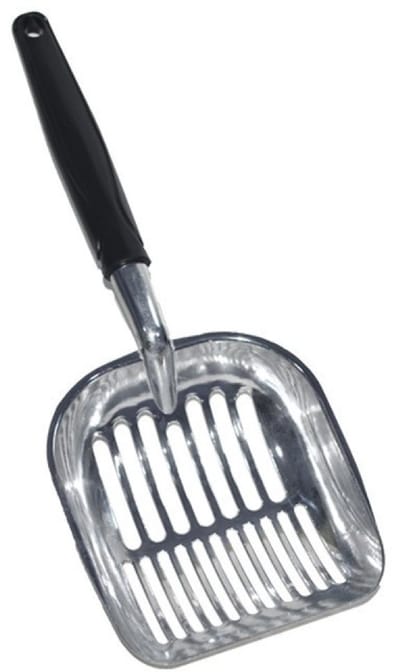 EXCITAT Kattenbakfilter - Kattenbakfilter met lange steel - Metalen filter - Sproeifilter - Filterschep - Geschikt voor kattenbakken (zwart)