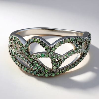 Cavill - Luxe Ronde Pavé Ring - 925 Sterling Zilver - Platina Afwerking - 0,58 ct Afrikaanse Fancy Diamant - Elastisch & Modern