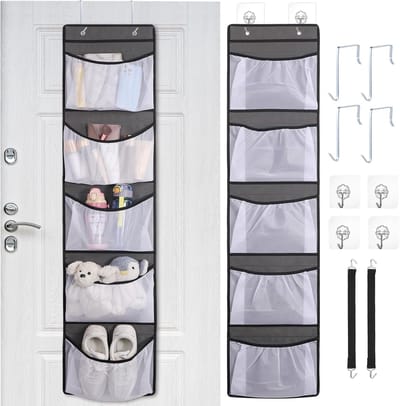 Famanu – Grote deurorganizer met 5 mesh vakken, stevige hangende opbergoplossing kamer