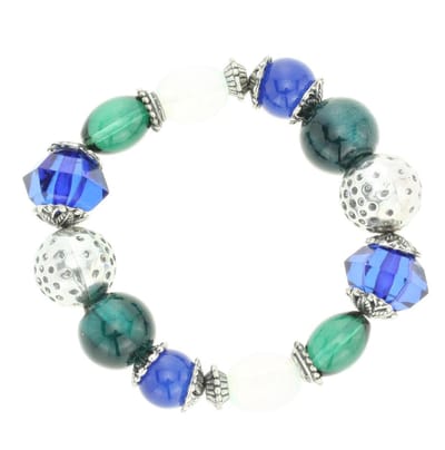 Behave - Kralenarmband blauw groen elastisch - speelse everyday stijl