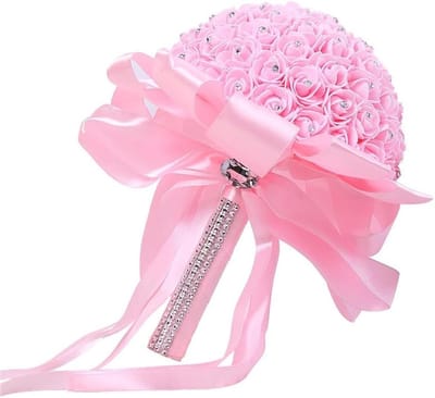 Bruidsboeket Rozen - Bruiloft Boeket - Bruiloft Decoratie - Handgemaakt Ontwerp - 23 x 17 cm - Roze