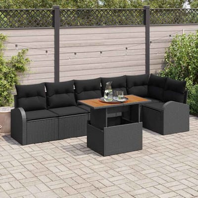 vidaXL Tuinbank Set met kussen 7 pcs Zwart