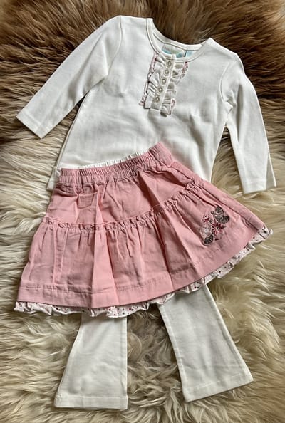 Tricky Tracks 3-delige set - Off-White/Roze - Shirtje+Rok+Legging - Maat 86