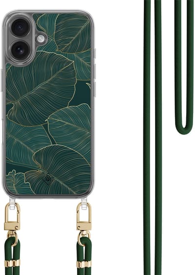 Casimoda® hoesje met groen koord - Geschikt voor iPhone 17 - Monstera Leaves - Afneembaar koord - TPU/polycarbonaat - Groen