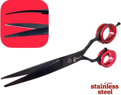 Professionele Hondenschaar - Trimschaar Ergonomisch Krom - Vachtverzorging Pootverzorging voor Langharige Honden - Zwart/Rood
