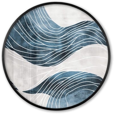 Poster in lijst Rond - Fotolijst 60x60 cm - Posters - Lijnen - Golven - Abstract - Blauw - Ronde posterlijst zwart - Decoratie - Wanddecoratie woonkamer - Muurdecoratie slaapkamer