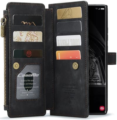 CaseMe C30 Hoesje Geschikt voor Samsung Galaxy S23 Ultra | Wallet Zipper Book Case met Pasjeshouder | Beschermhoes met Portemonnee | Zwart