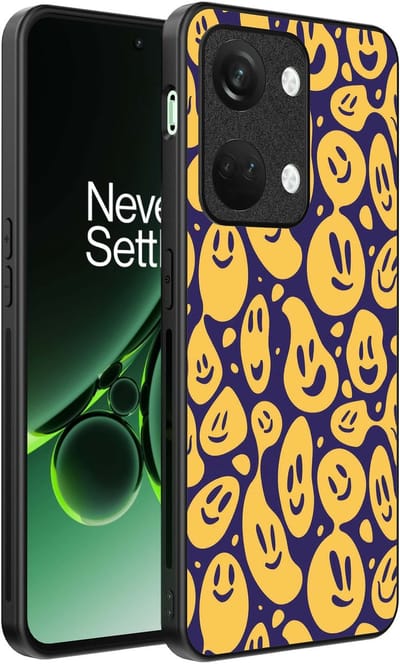 Smartphonica Telefoonhoesje Geschikt voor OnePlus Nord 3 met smiley opdruk - TPU backcover case emoji design - Paars Geel geschikt voor OnePlus Nord 3