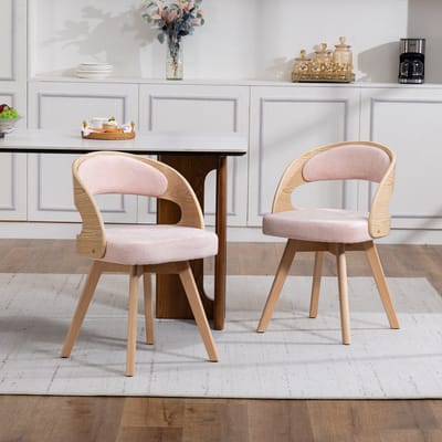 MIVRAY Eetkamerstoel 44 x 41 x 72 cm - 360 Graden Draaibaar en Ergonomisch - Voor Keuken, Café en Woonkamer - Linnen Roze