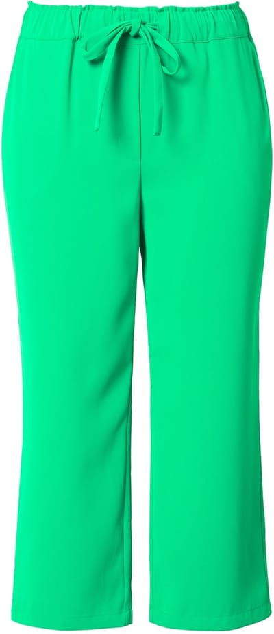 Ulla Popken - Dames - 7/8-broek persplooien elastische tailleband strikbandje - Natuurgroen - Maat 44