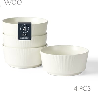 Set van 4 Kommen (Ø15,2cm / 870ml), Ontbijtkommen, Mueslikom, Soepkom, serviesset 4 persoons, Geschikt voor restaurants, Horeca, Feest, familiefeesten, banketten en picknicks, Magnetron-vaatwasserbestendig, Keramiek