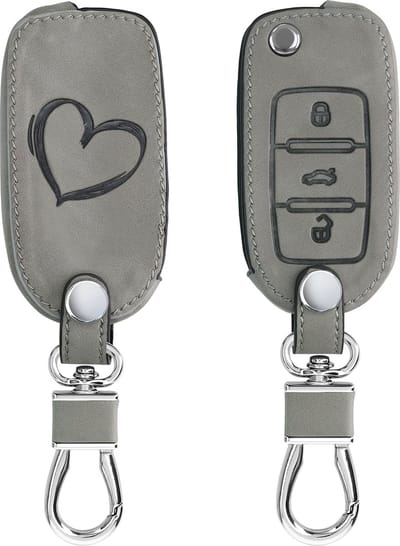 kwmobile autosleutelhoes geschikt voor VW Skoda Seat 3-knops autosleutel - beschermhoes van imitatieleer - Brushed Hart design - grijs