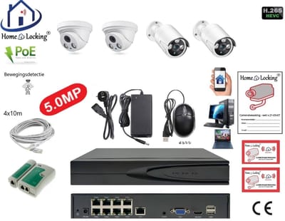 Home-Locking complete set PoE camera beveiligingssysteem met bewegingsdetectie camera's en NVR 8ch 8MP H265 met 2 dome en 2 bullet camera's 5.0MP CS-4-1522