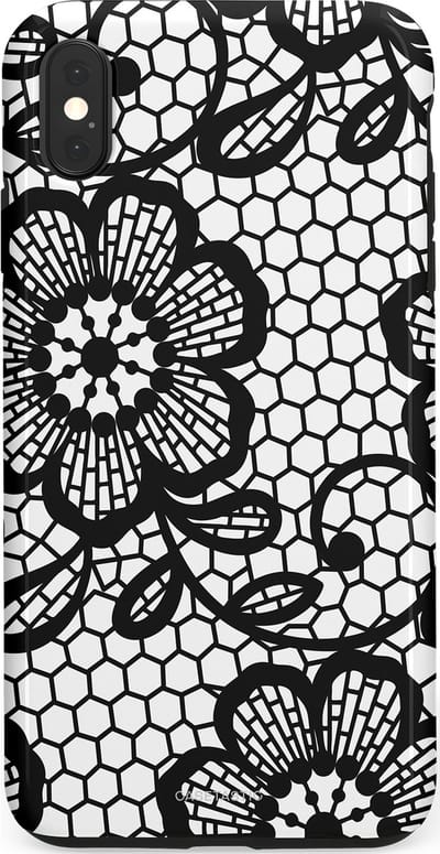 Casetastic Hoesje Geschikt voor Apple iPhone Xs Max - Stijlvolle Beschermende Duo-layer Case - Zwart Bloemenpatroon