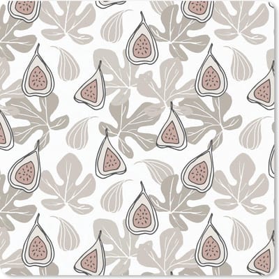 Muismat 20x20 cm - Mousepad Zomer - Bladeren - Vijgen - Wit - Muismatten