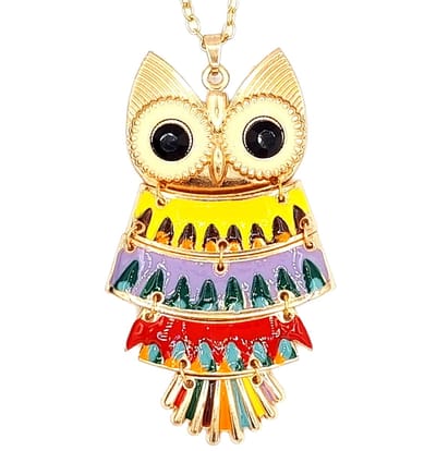 Rhylane – Lange Rosékleurige Ketting (70 cm) Met Vrolijk Gekleurde Uil hanger (9 x 4.7 cm)