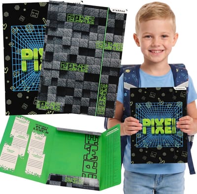 PIXEL A4 schoolmap met elastiek voor jongens, voor documenten, tekeningen, schoolspullen