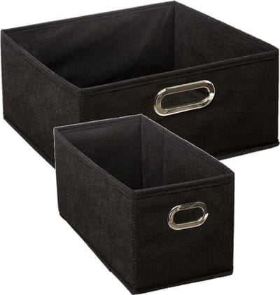 5Five opbergmanden - kastmanden - 2x stuks - 7 en 14 liter - zwart - linnen - 31 cm - Opbergboxen - Vakkenkast manden
